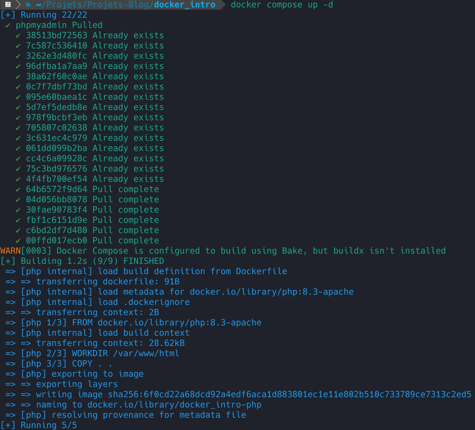 Lancement de la commande docker compose