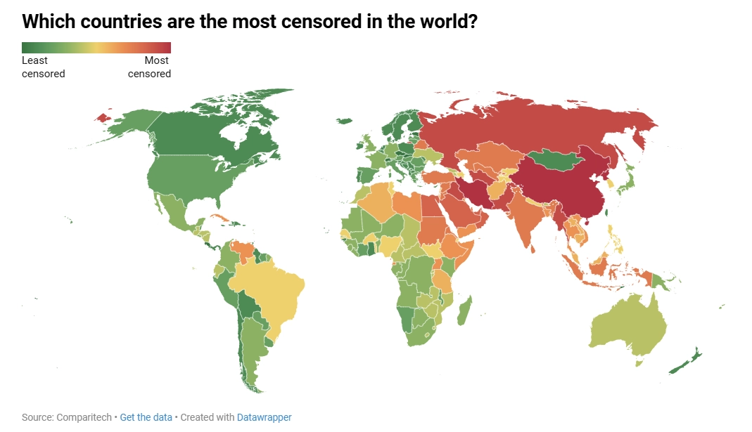 Carte du monde de la libert&eacute; num&eacute;rique